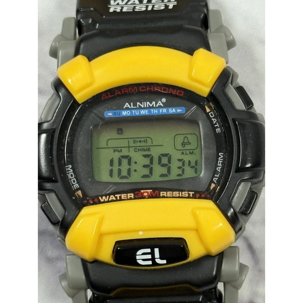 Alnima Mens‎ Watch Alarm Chrono 30M Water Resistant Hook & Loop Strap No Manual